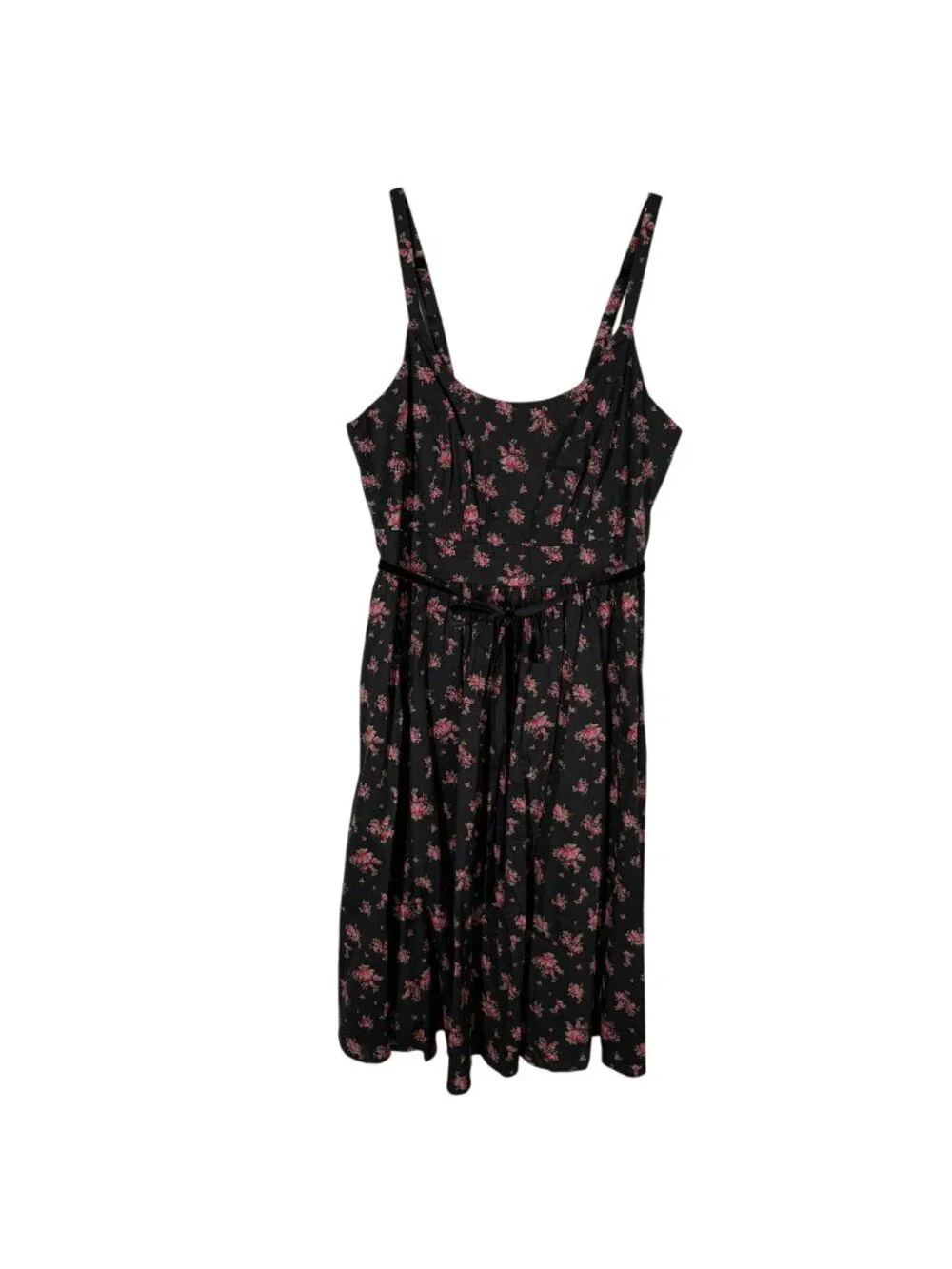 Retro Chic By Torrid Sz 00 US M/L 10 Black Floral Pin Up Belted Swing Dress NWT